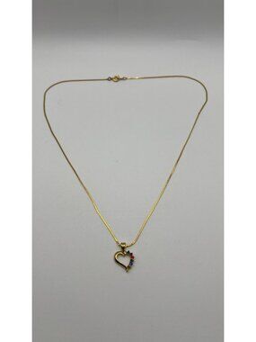 Gold Heart Pendant Necklace With Multicolor Gemstones On Delicate Chain